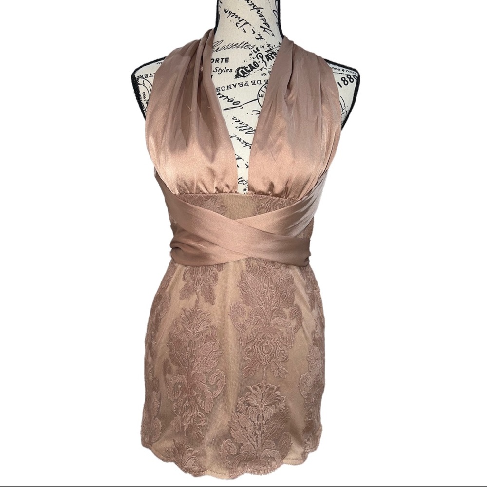 Mini Rose Gold Wrap Lace Dress